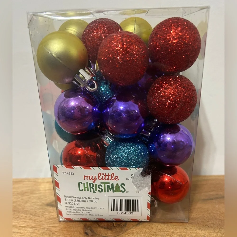 My Little Christmas Mini Ball Ornaments Multi-Color 1.5” 36 Piece NEW